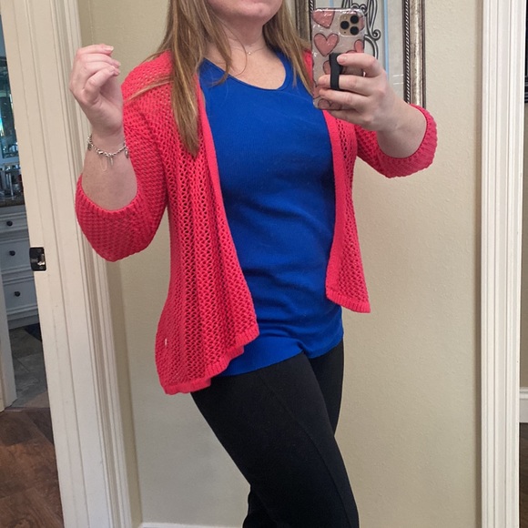 Margaritaville crochet, bright pink cardigan, S - Picture 2 of 5